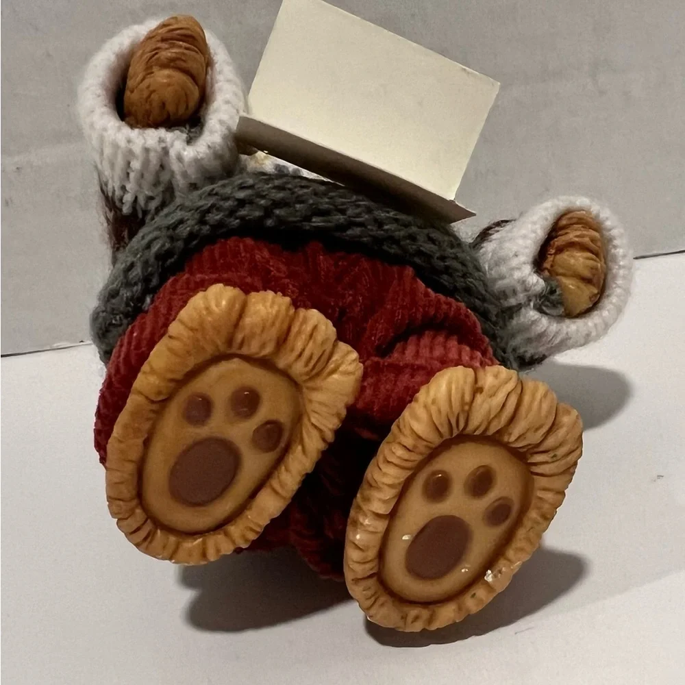 Vintage 1995  “I Love You” Resin Bear Figurine Knitted Sweater/Corduroy Pants